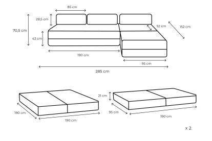 Canapé d'angle 6 places - 3 modules convertibles : Canapé 3 places + Fauteuil + Pouf - Tissu extérieur Gris