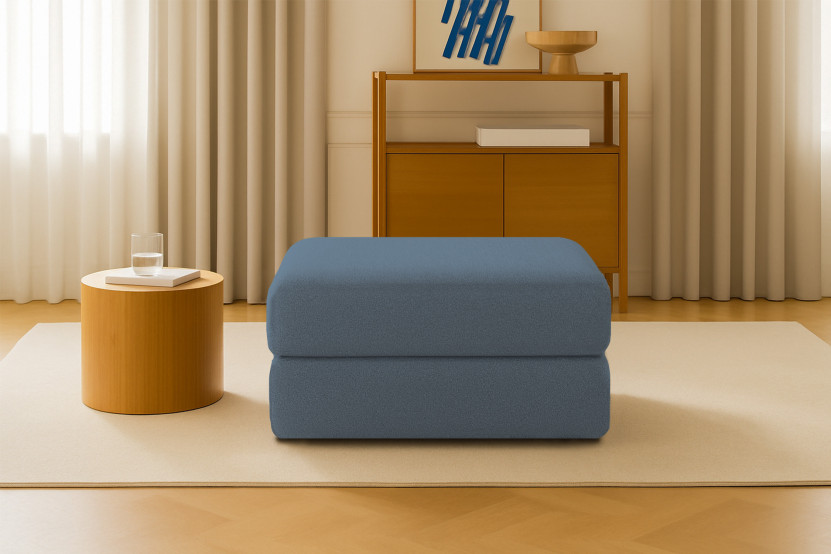 Pouf convertible et modulable - Tissu lisse Bleu