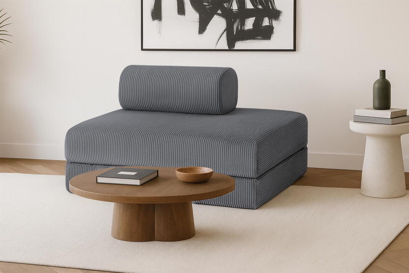 Canapé 2 places convertible et modulable - Velours côtelé Gris