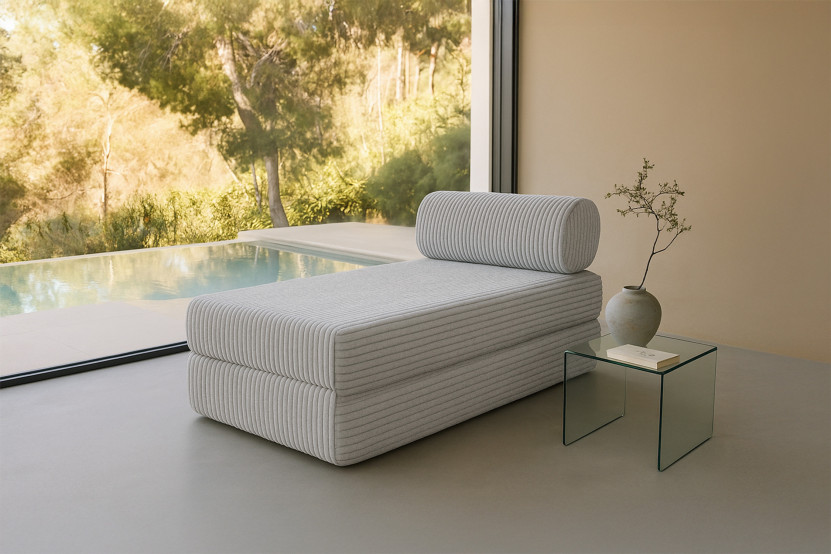 Méridienne convertible et modulable - Velours côtelé XL Gris clair