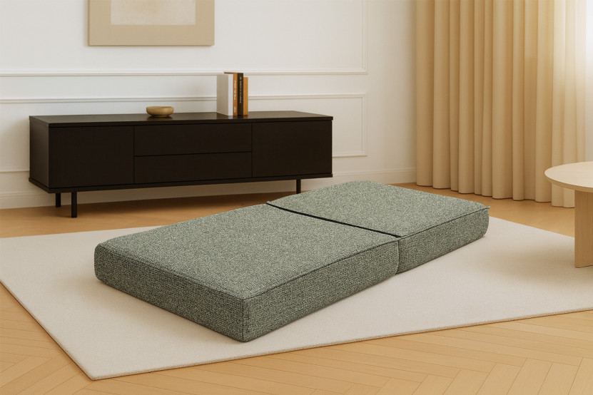 Pouf convertible et modulable - Tissu tweed Vert