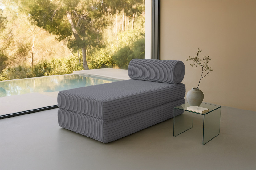 Méridienne convertible et modulable - Velours côtelé XL Gris