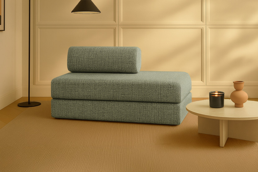 Canapé 2 places convertible et modulable - Tissu tweed Vert