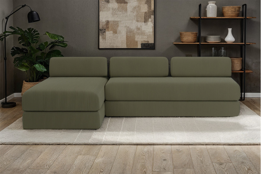 Canapé d'angle 6 places - 2 modules convertibles : Canapé 3 places + Méridienne - Velours côtelé Vert