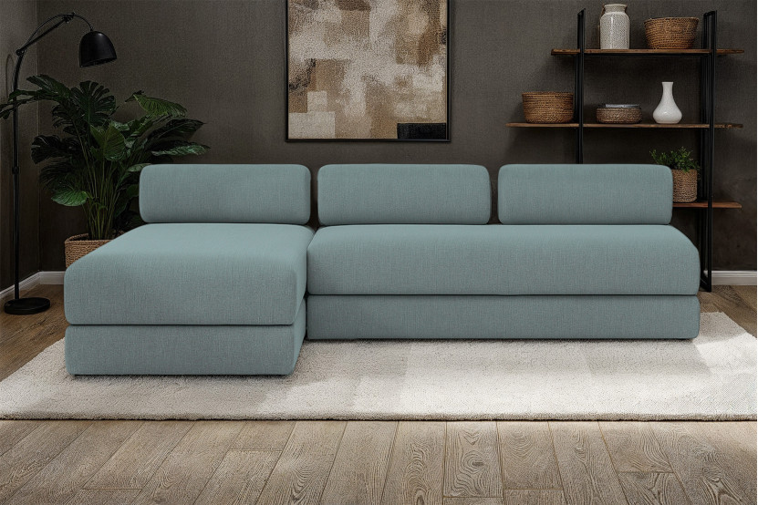 Canapé d'angle 6 places - 2 modules convertibles : Canapé 3 places + Méridienne - Tissu lisse Vert