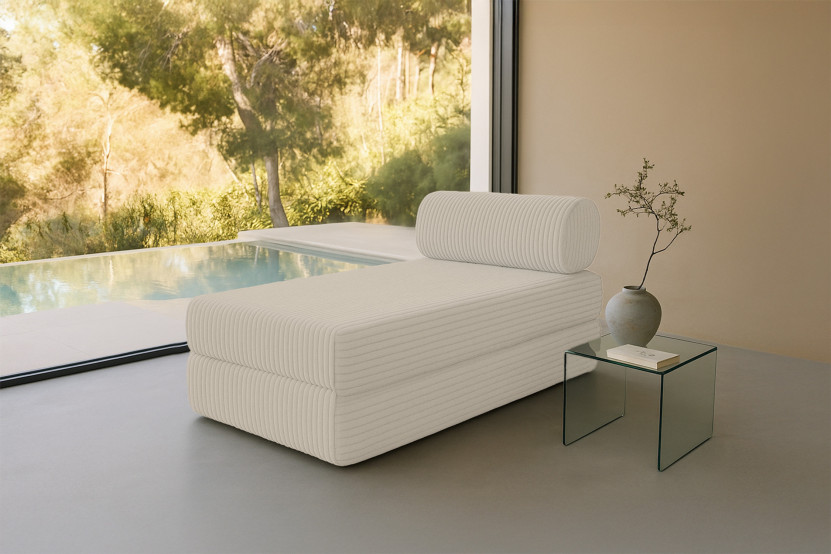 Méridienne convertible et modulable - Velours côtelé XL Blanc