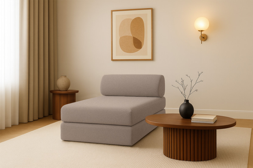 Méridienne convertible et modulable - Tissu lisse Marron