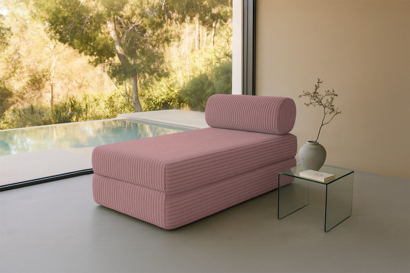 Méridienne convertible et modulable - Velours côtelé XL Rose