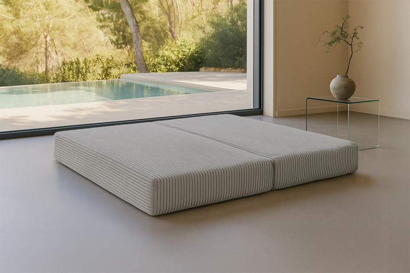 Méridienne convertible et modulable - Velours côtelé XL Gris clair