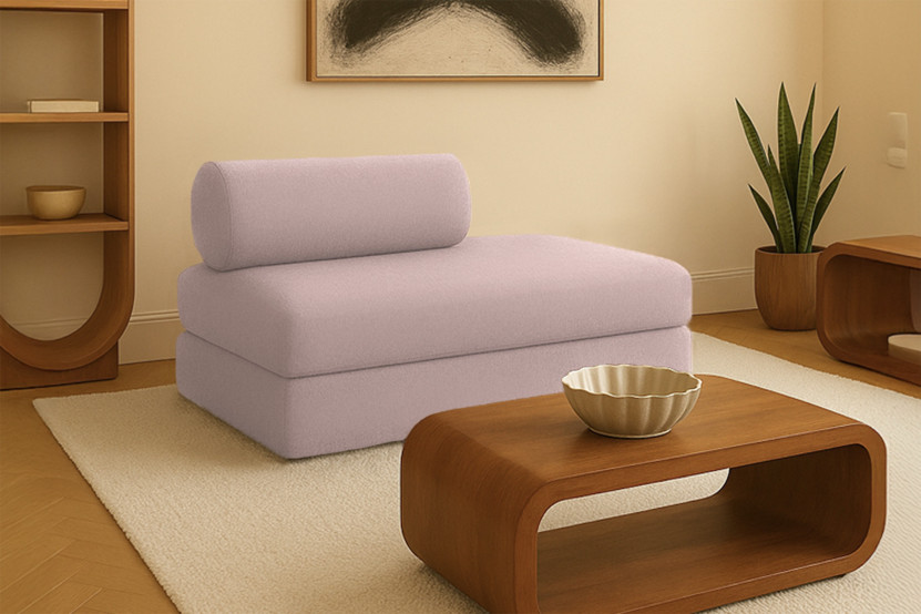 Canapé 2 places convertible et modulable - Tissu lisse Rose