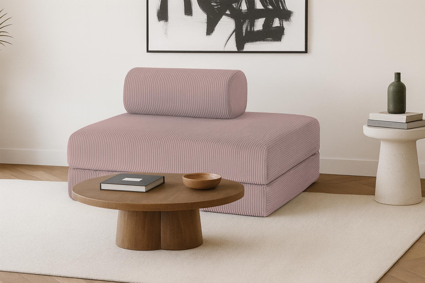 Canapé 2 places convertible et modulable - Velours côtelé Rose pâle