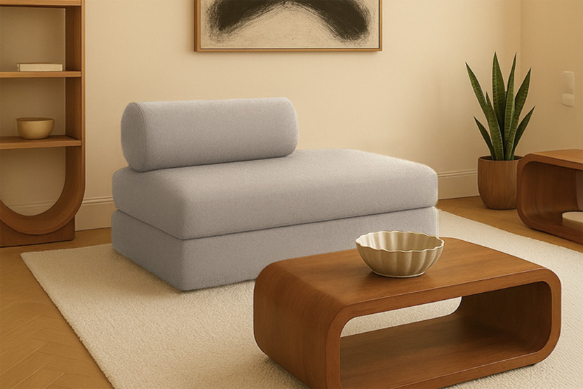 Canapé 2 places convertible et modulable - Tissu lisse Taupe