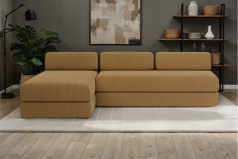 Canapé d'angle 6 places - 2 modules convertibles : Canapé 3 places + Méridienne - Velours côtelé Jaune