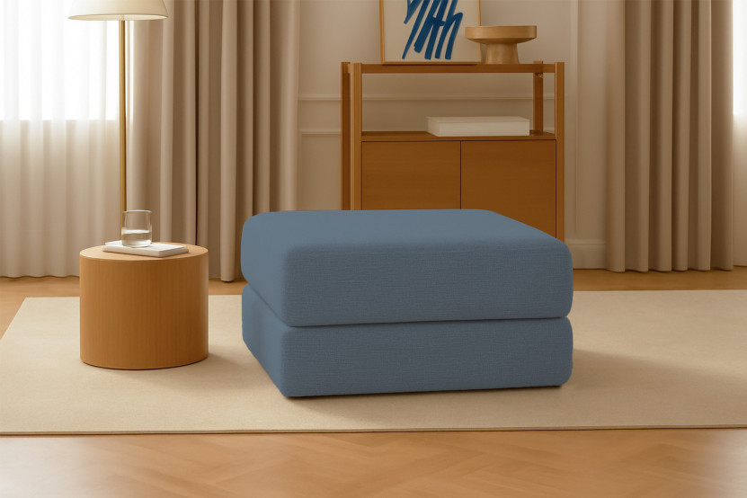 Pouf convertible et modulable - Tissu lisse Bleu