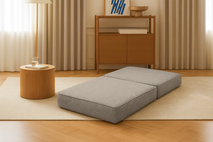 Pouf convertible et modulable - Tissu lisse Gris clair