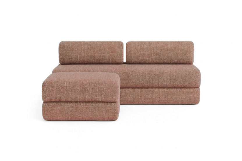 Canapé d'angle 4 places - 2 modules convertibles : Canapé 3 places + Pouf - Tissu tweed Rouge