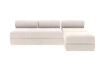 Canapé d'angle 6 places - 3 modules convertibles : Canapé 3 places + Fauteuil + Pouf - Velours côtelé Blanc