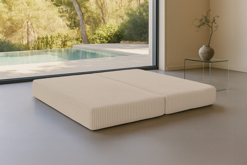 Méridienne convertible et modulable - Velours côtelé XL Beige