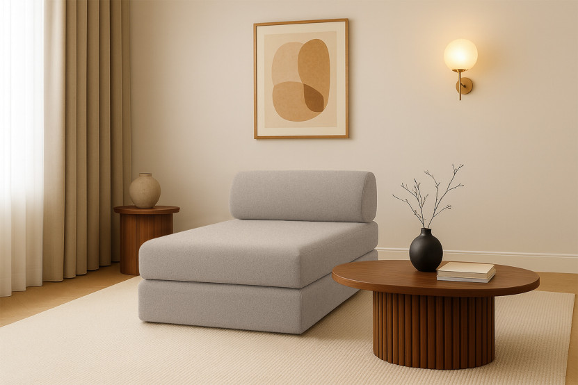 Méridienne convertible et modulable - Tissu lisse Taupe