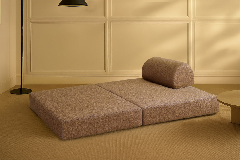 Canapé 2 places convertible et modulable - Tissu tweed Marron