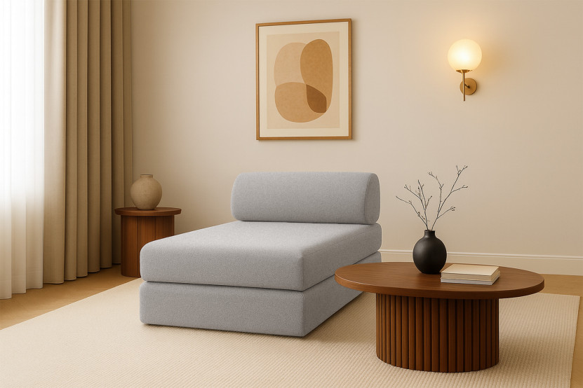 Méridienne convertible et modulable - Tissu lisse Gris clair