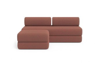 Canapé d'angle 4 places - 2 modules convertibles : Canapé 3 places + Pouf - Tissu lisse Terracotta