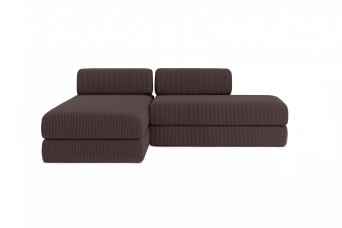 Canapé d'angle 5 places - 2 modules convertibles : Canapé 2 places + Méridienne - Velours côtelé Marron