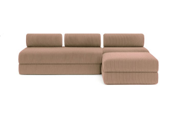 Canapé d'angle 6 places - 3 modules convertibles : Canapé 3 places + Fauteuil + Pouf - Velours côtelé XL Marron