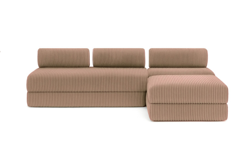 Canapé d'angle 6 places - 3 modules convertibles : Canapé 3 places + Fauteuil + Pouf - Velours côtelé XL Marron