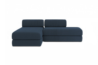 Canapé d'angle 5 places - 2 modules convertibles : Canapé 2 places + Méridienne - Velours côtelé Bleu