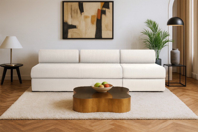 Canapé 4 places - 2 modules convertibles : Canapé 3 places + Fauteuil - Velours côtelé Blanc