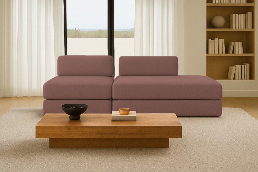 Canapé 3 places - 2 modules convertibles : Canapé 2 places + Fauteuil - Tissu lisse Terracotta