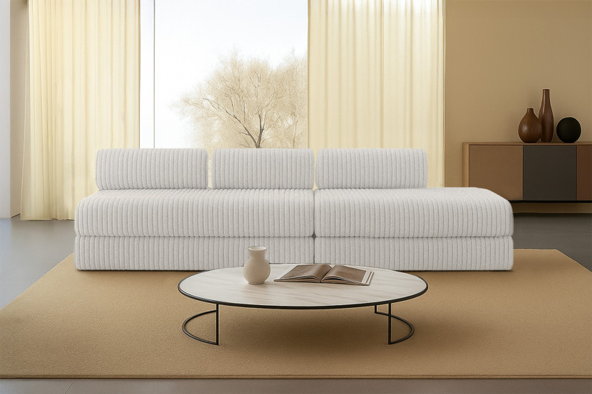 Canapé 5 places - 2 modules convertibles : Canapé 3 places + Canapé 2 places - Velours côtelé XL Blanc