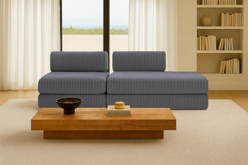 Canapé 3 places - 2 modules convertibles : Canapé 2 places + Fauteuil - Velours côtelé XL Gris