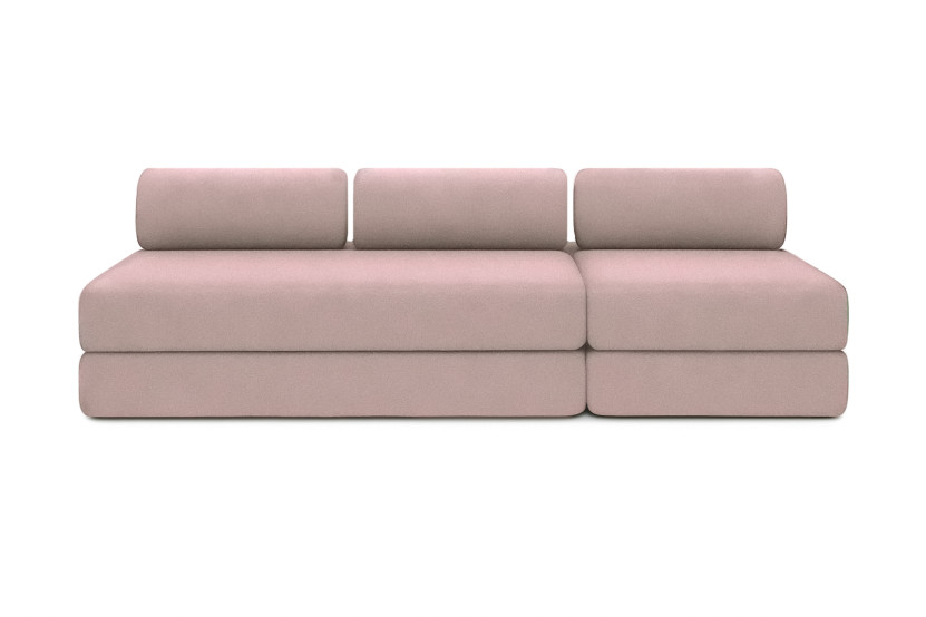 Canapé 4 places - 2 modules convertibles : Canapé 3 places + Fauteuil - Tissu lisse Rose