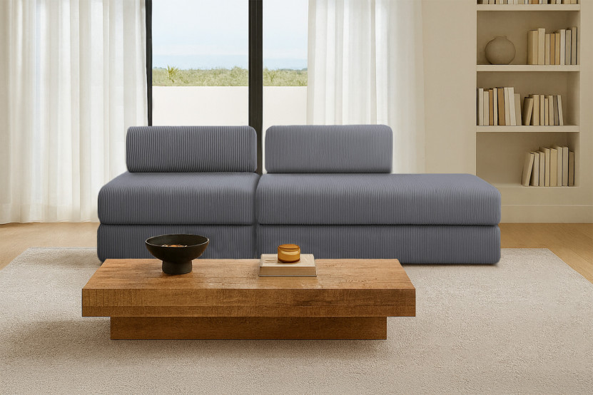 Canapé 3 places - 2 modules convertibles : Canapé 2 places + Fauteuil - Velours côtelé Gris