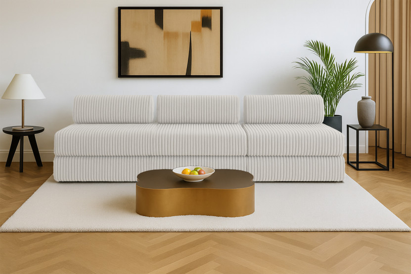 Canapé 4 places - 2 modules convertibles : Canapé 3 places + Fauteuil - Velours côtelé XL Blanc