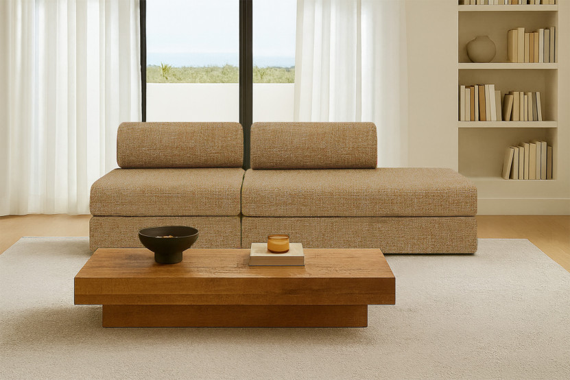 Canapé 3 places - 2 modules convertibles : Canapé 2 places + Fauteuil - Tissu tweed Jaune