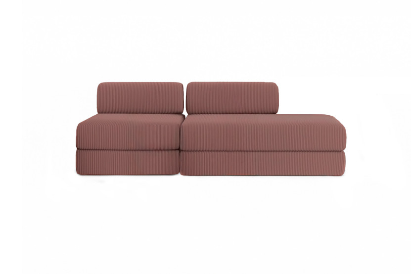 Canapé 3 places - 2 modules convertibles : Canapé 2 places + Fauteuil - Velours côtelé Rose