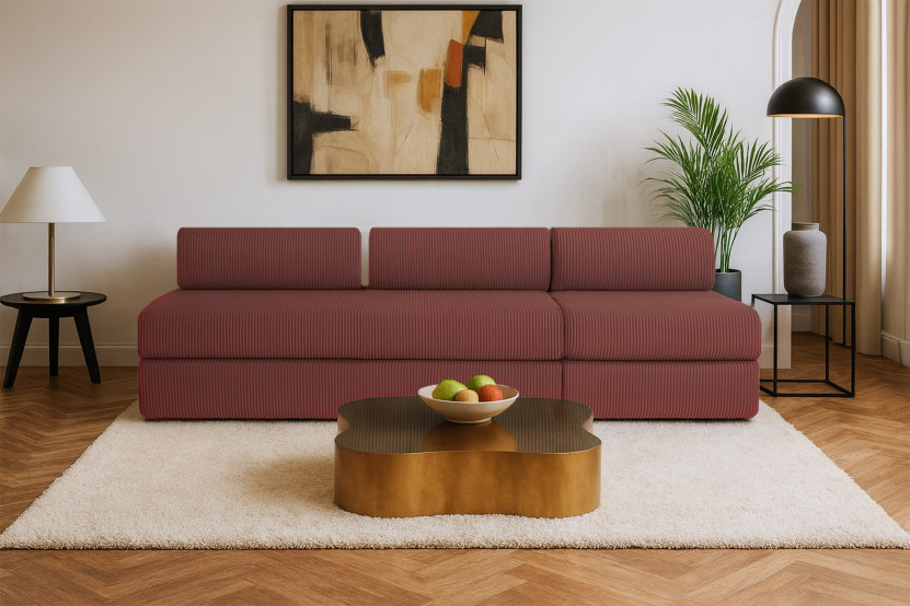 Canapé 4 places - 2 modules convertibles : Canapé 3 places + Fauteuil - Velours côtelé Rouge