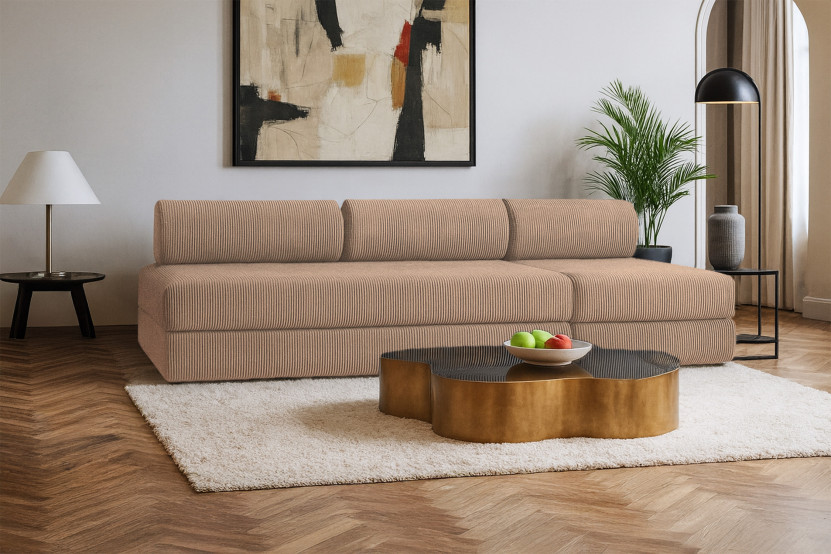 Canapé 4 places - 2 modules convertibles : Canapé 3 places + Fauteuil - Velours côtelé Taupe