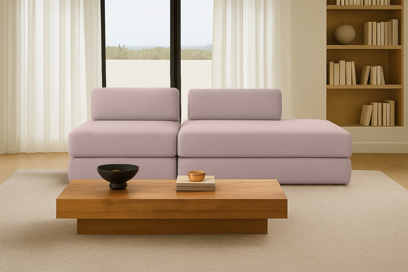 Canapé 3 places - 2 modules convertibles : Canapé 2 places + Fauteuil - Tissu lisse Rose