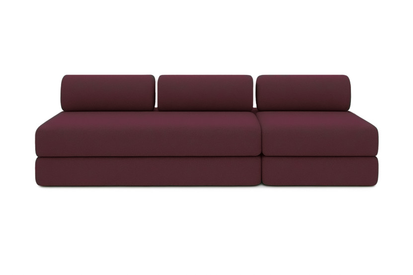 Canapé 4 places - 2 modules convertibles : Canapé 3 places + Fauteuil - Tissu lisse Rouge