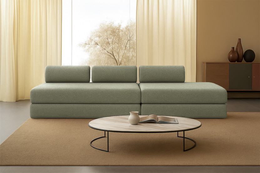 Canapé 5 places - 2 modules convertibles : Canapé 3 places + Canapé 2 places - Tissu tweed Vert