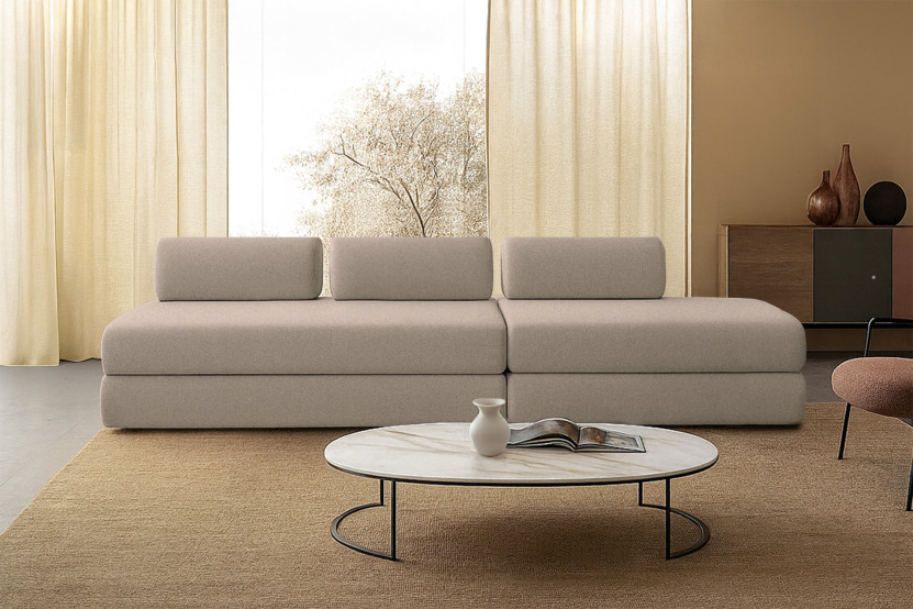 Canapé 5 places - 2 modules convertibles : Canapé 3 places + Canapé 2 places - Tissu lisse Taupe