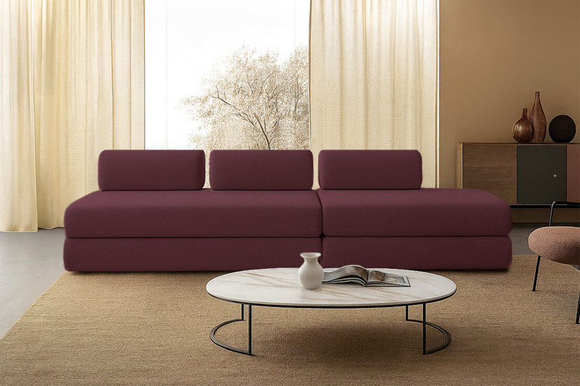 Canapé 5 places - 2 modules convertibles : Canapé 3 places + Canapé 2 places - Tissu lisse Rouge