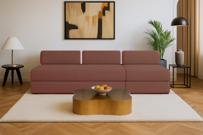 Canapé 4 places - 2 modules convertibles : Canapé 3 places + Fauteuil - Tissu lisse Terracotta