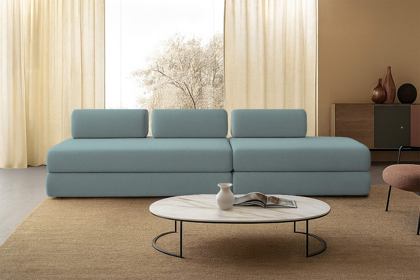 Canapé 5 places - 2 modules convertibles : Canapé 3 places + Canapé 2 places - Tissu lisse Vert