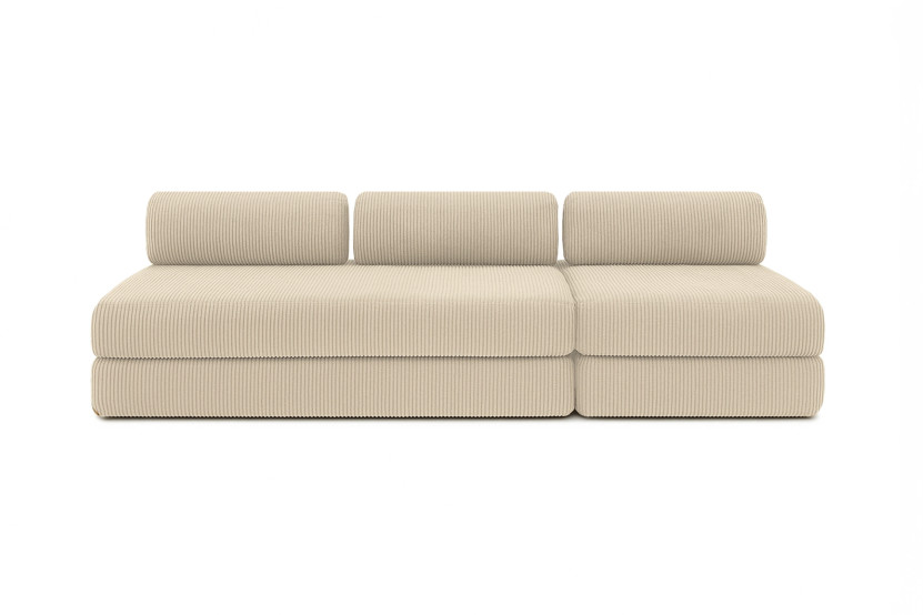 Canapé 4 places - 2 modules convertibles : Canapé 3 places + Fauteuil - Velours côtelé Beige