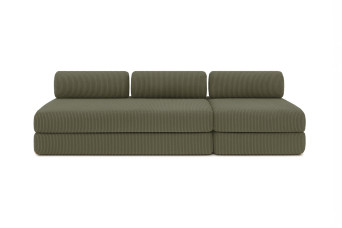 Canapé 4 places - 2 modules convertibles : Canapé 3 places + Fauteuil - Velours côtelé Vert